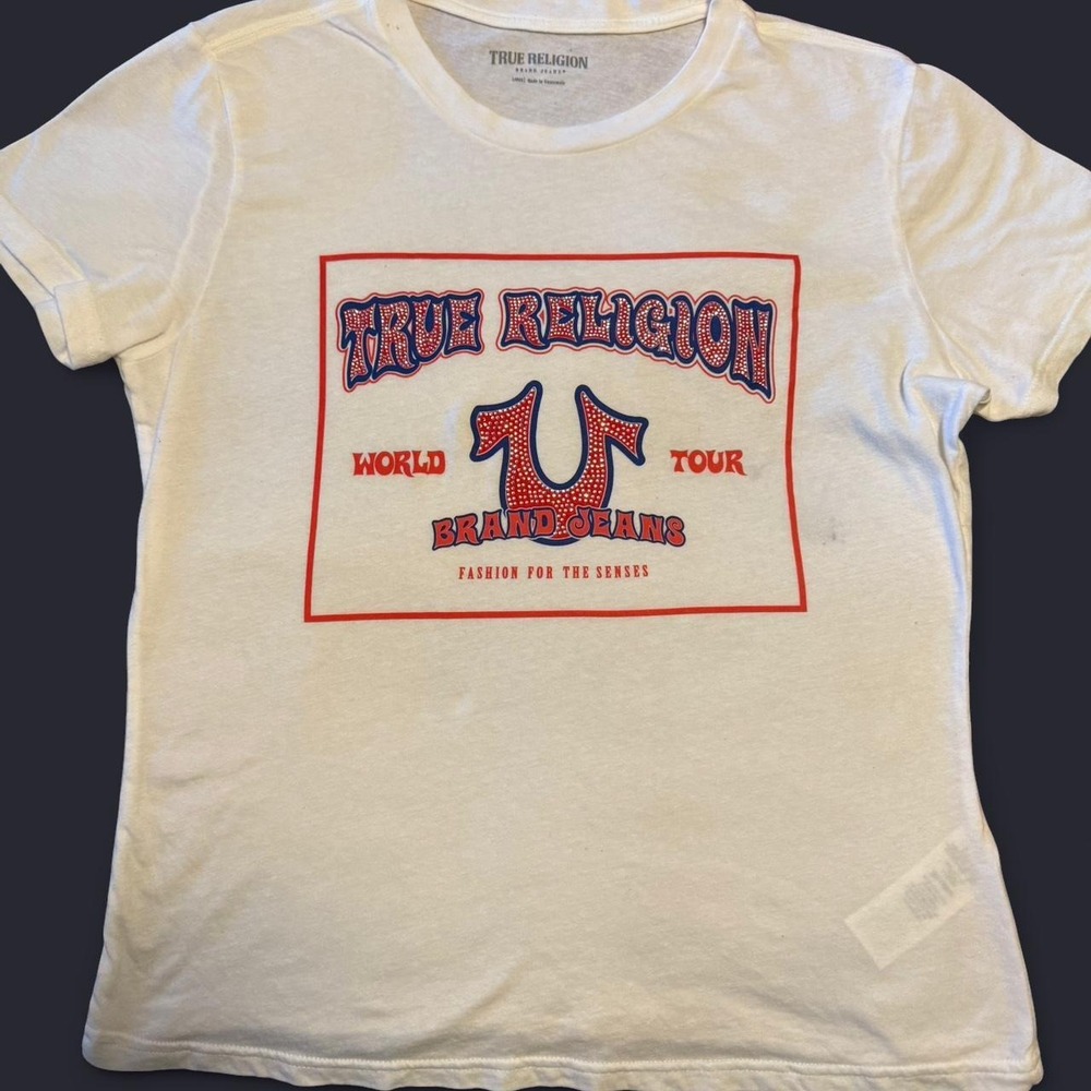 White True Religion cotton tee with sparkly logo